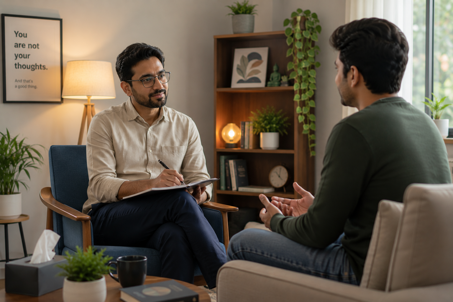 Professional therapy consultation in a calm office